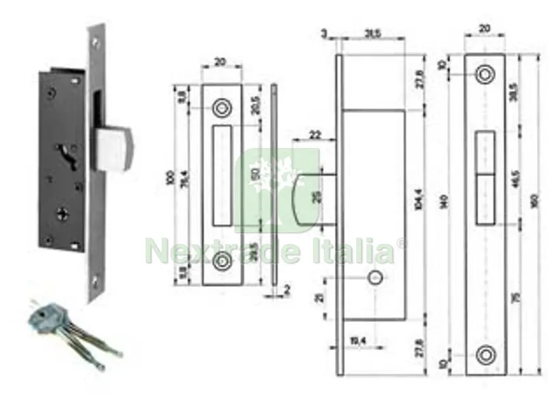 Serratura da Infilare per Montanti con Catenaccio Basculante 303 - mm.19,4 (3031420) — Lucchetti e catene — rif. FERX.FER475501