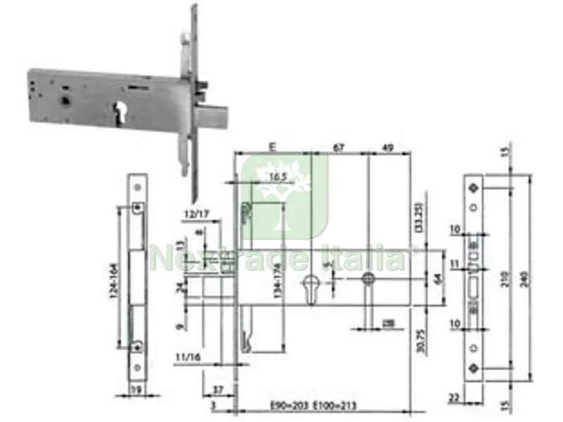 Elettroserratura Triplice da Infilare per Fascia CIL.EU. MM.64 H 96392 - mm.100 (963920102) — Serrature e cilindri — rif. FERX.FER487498