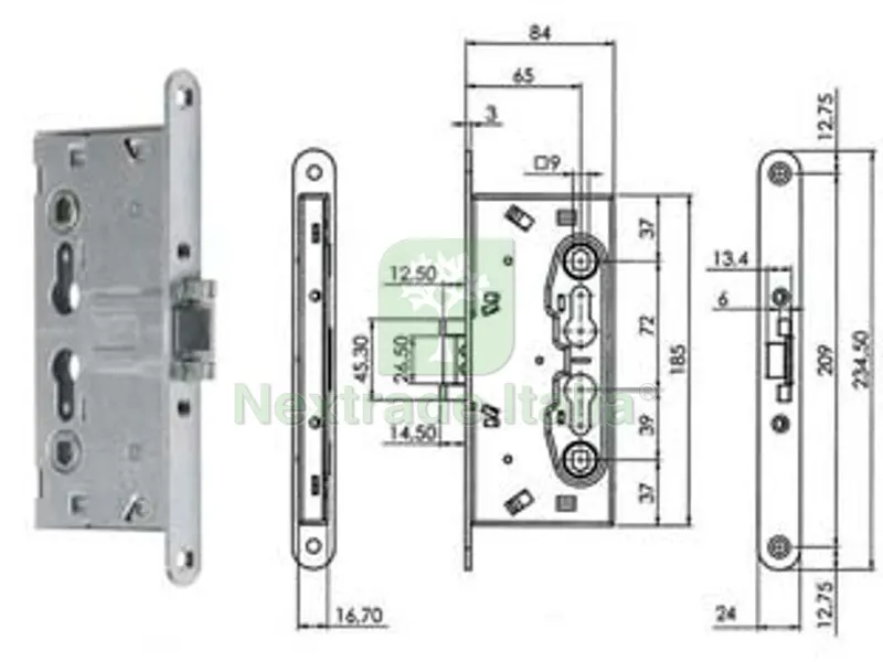 Serratura da Infilare per Porte Tagliafuoco 216 - mm.65 (216120654) — Serrature e cilindri — rif. FERX.FER476317 Serratura da Infilare per Porte Tagliafuoco 216 - mm.65 (216120654) — Serrature e cilindri — rif. FERX.FER476317