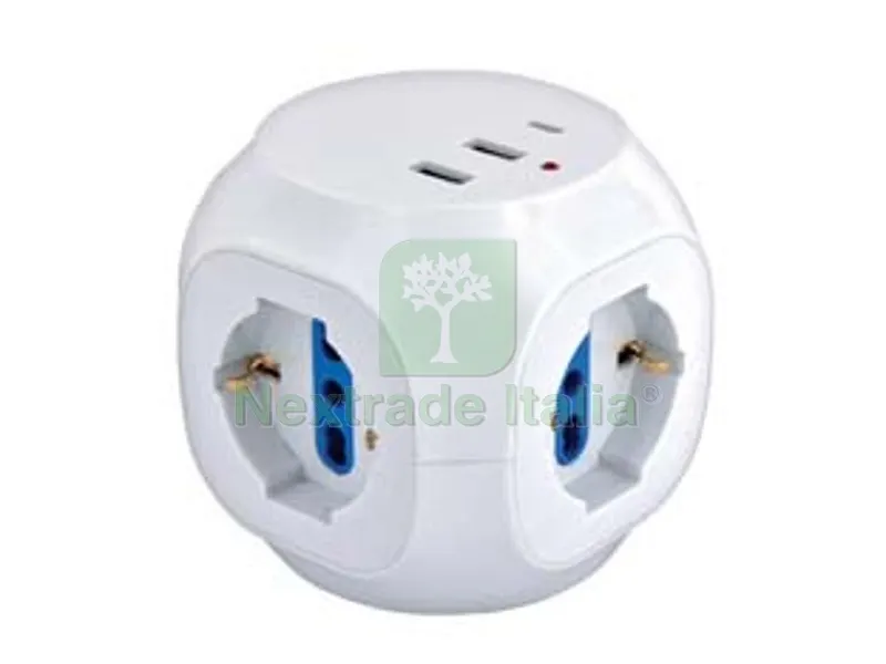 MULTIPRESA CUBO DA TAVOLO 3 BIPASSO/SCHUKO + 2 USB + 1 USB-C — Interruttori e prese — rif. FERX.FER482455