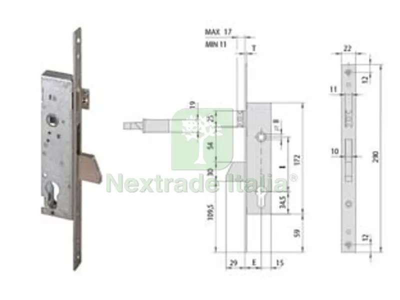 Serratura Infilare per Montanti con Catenaccio e Scrocco 46215 - mm.25 (46215250) — Lucchetti e catene — rif. FERX.FER484046