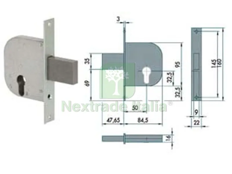 2PZ Serratura da Infilare per Cancelli con Catenaccio e Scrocco 42012 - mm.50 (42012500) — Lucchetti e catene — rif. FERX.FER484251