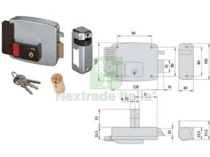 Elettroserratura per Cancelli Senza Tetto con Pulsante e Fermo a Giorno 11931 - mm.50 DX (11931501) — Serrature e cilindri — rif. FERX.FER484282