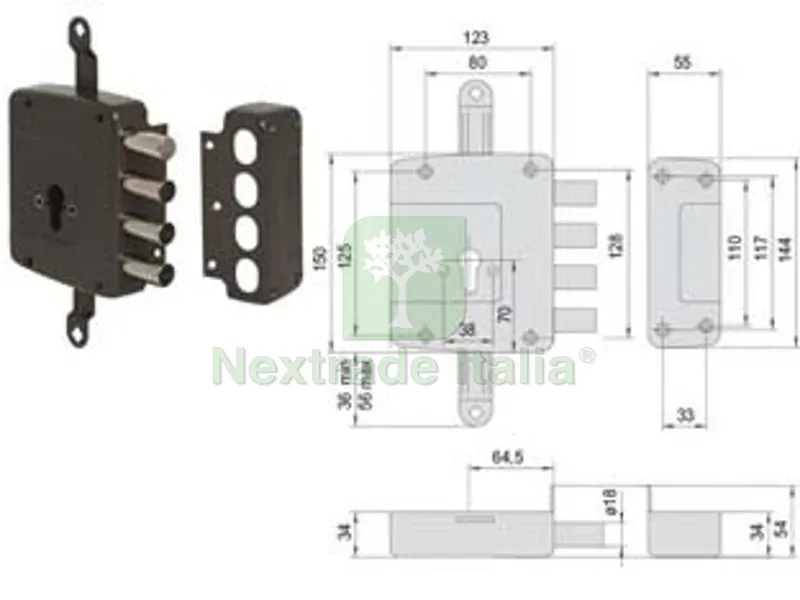 Serratura Triplice Applicare Solo Catenaccio Cilindro Europeo 56162 - mm.64 DX (156162601) — Lucchetti e catene — rif. FERX.FER484466