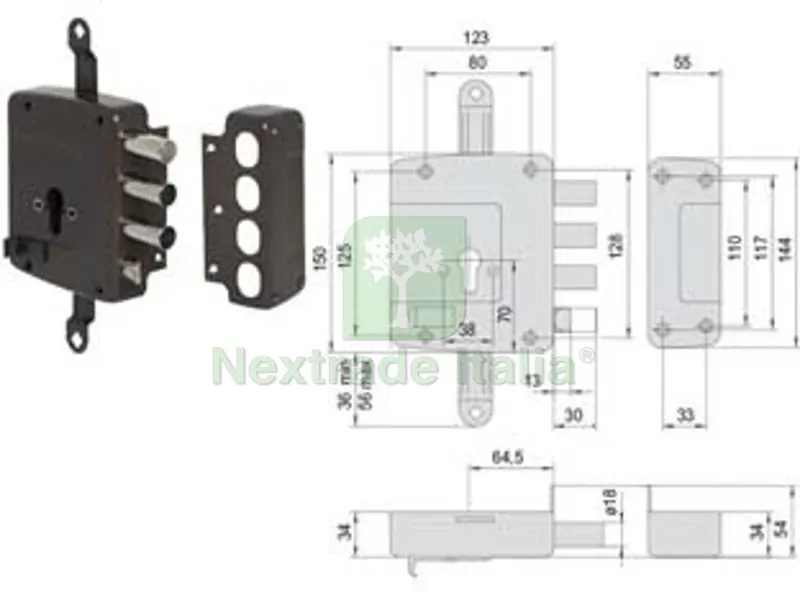 Serratura Triplice Applicare Catenaccio e Scrocco CIL. Europeo 56167 - mm.64 SX (156167602) — Lucchetti e catene — rif. FERX.FER484497