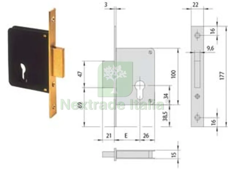 Serratura Infilare a Cilindro Solo Catenaccio 2 Mandate 52310 - mm.50 (52310500) — Lucchetti e catene — rif. FERX.FER484534