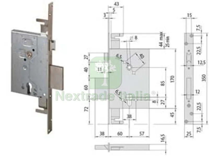 Serratura da Infilare a Cilindro con Catenaccio e Scrocco 56255 - mm.60 (56255600) — Lucchetti e catene — rif. FERX.FER484596 Serratura da Infilare a Cilindro con Catenaccio e Scrocco 56255 - mm.60 (56255600) — Lucchetti e catene — rif. FERX.FER484596