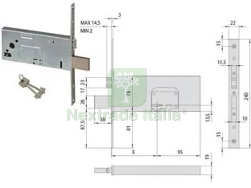Serratura da Infilare per Fasce Doppia Mappa con Rullo MM.78 H 57360 - mm.100 (57360100) — Chiavi grezze e duplicati — rif. FERX.FER484619 Serratura da Infilare per Fasce Doppia Mappa con Rullo MM.78 H 57360 - mm.100 (57360100) — Chiavi grezze e duplicati — rif. FERX.FER484619