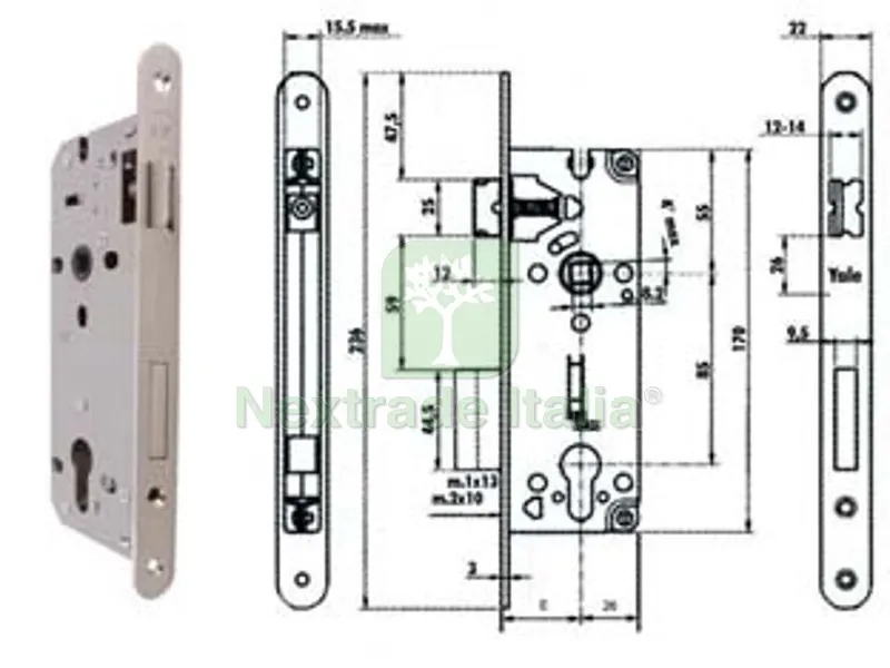 SERRATURA DA INFILARE A CILINDRO BORDO TONDO NICHELATO SATINATO 52X - mm.70 (Y52X10700S2) — Serrature e cilindri — rif. FERX.FER487016 SERRATURA DA INFILARE A CILINDRO BORDO TONDO NICHELATO SATINATO 52X - mm.70 (Y52X10700S2) — Serrature e cilindri — rif. FERX.FER487016