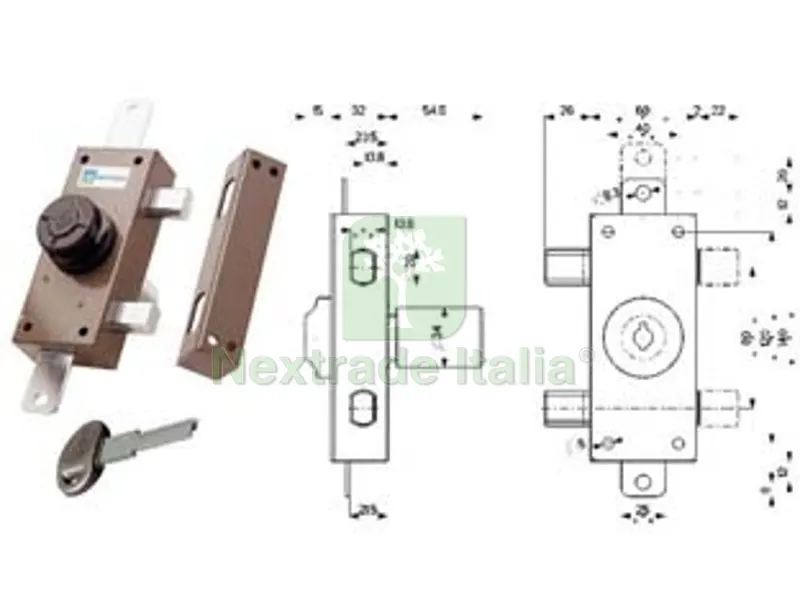 Serratura Triplice Applicare Chiave Piatta con Pomolo a Pompa 34329 - mm.30 cilindro ø mm.34 (34329V600X) — Serrature e cilindri — rif. FERX.FER489775