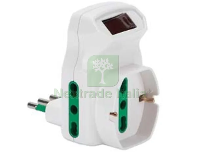 2PZ Adattatore Triplo Shuko 2 Poli + Terra 16A con Interruttore Automatico - bianco 87317 — Interruttori e prese — rif. FERX.FER490221