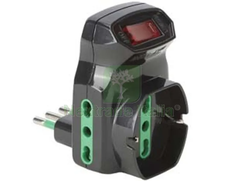 2PZ ADATTATORE TRIPLO SHUKO 2 POLI + TERRA 16A CON INTERRUTTORE AUTOMATICO - nero 87318 — Interruttori e prese — rif. FERX.FER490238