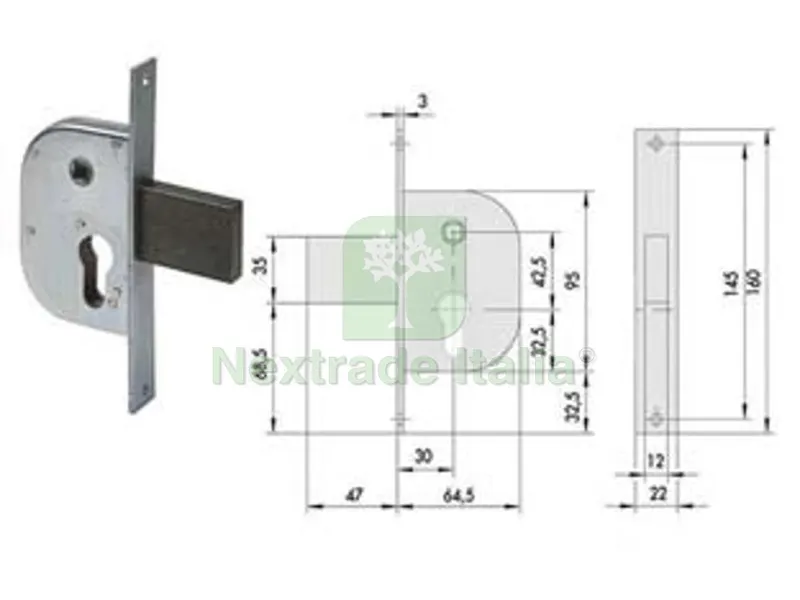 2PZ Serratura Infilare per Cancelli con Quadro Catenaccio e Scrocco 42212 - mm.30 (42212300) — Lucchetti e catene — rif. FERX.FER498173 2PZ Serratura Infilare per Cancelli con Quadro Catenaccio e Scrocco 42212 - mm.30 (42212300) — Lucchetti e catene — rif. FERX.FER498173