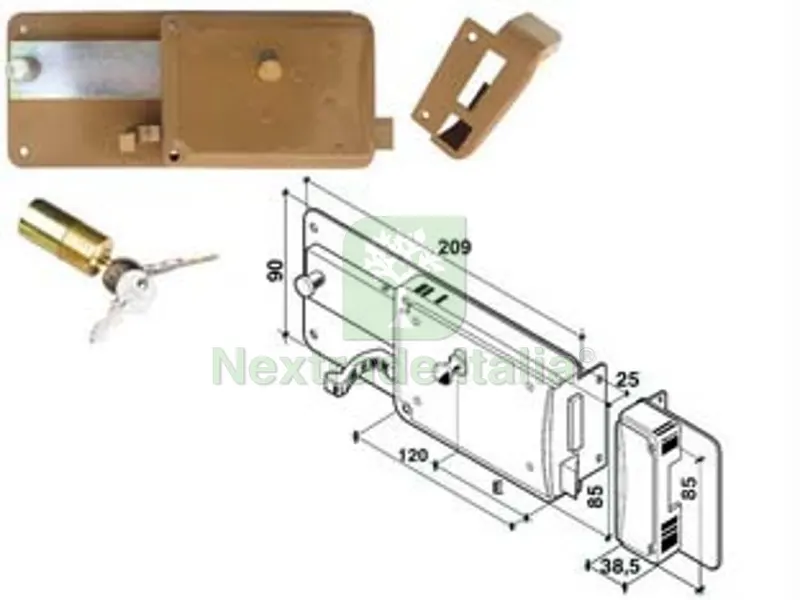 2PZ Ferroglietto CATENACCIO+SCROCCO Separato Cilindro Fisso 6 Mandate - mm.60 (P6560100) — Lucchetti e catene — rif. FERX.FER499705