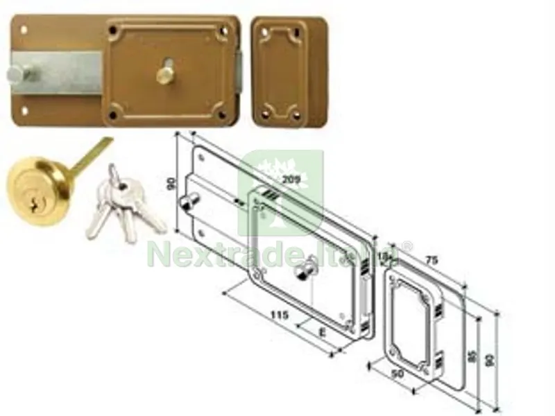 2PZ Ferroglietto Solo Catenaccio 6 Mandate Cilindro Staccato - mm.70 DX (P6070200) — Lucchetti e catene — rif. FERX.FER499804 2PZ Ferroglietto Solo Catenaccio 6 Mandate Cilindro Staccato - mm.70 DX (P6070200) — Lucchetti e catene — rif. FERX.FER499804