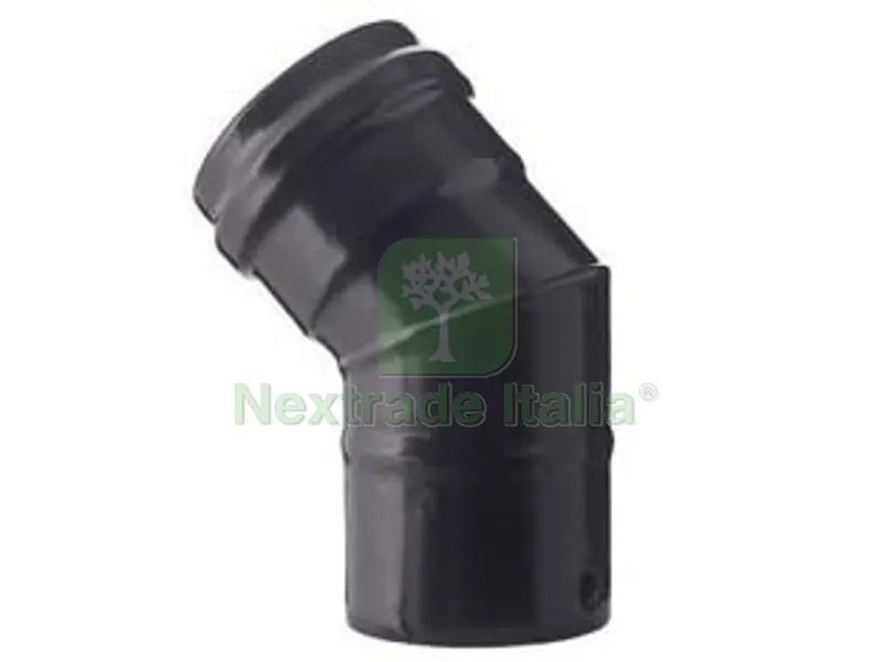 GOMITO A 45? PER STUFE A PELLET NERO OPACO PESANTE MM.1,2 - ? cm.10 — Stufe e camini — rif. FERX.FER244626 GOMITO A 45? PER STUFE A PELLET NERO OPACO PESANTE MM.1,2 - ? cm.10 — Stufe e camini — rif. FERX.FER244626