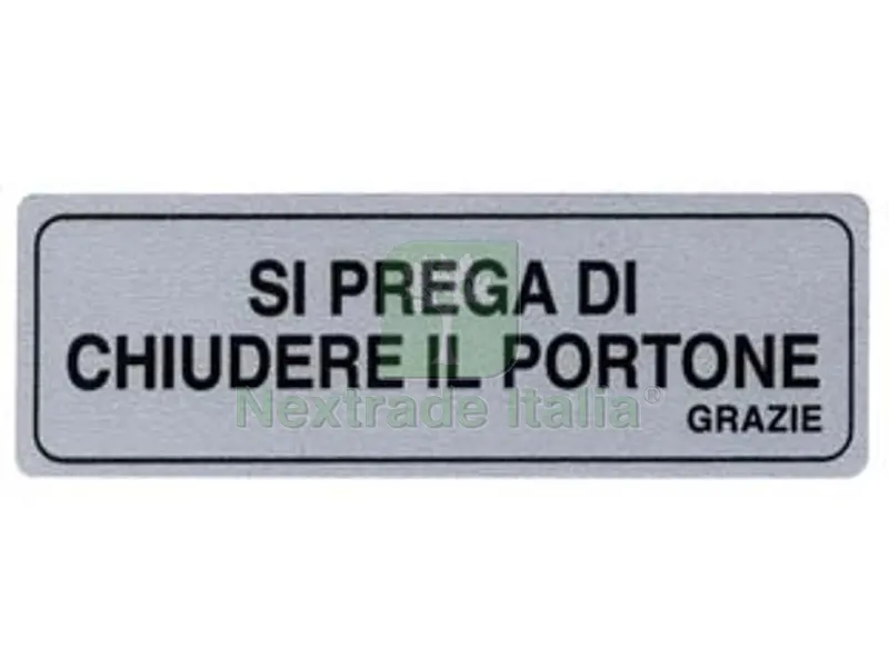 10PZ TARGHETTA ADESIVA "SI PREGA DI CHIUEDERE IL PORTONE GRAZIE" - cm.15x5h. — Protezione piante e sementi — rif. FERX.FER123525 10PZ TARGHETTA ADESIVA "SI PREGA DI CHIUEDERE IL PORTONE GRAZIE" - cm.15x5h. — Protezione piante e sementi — rif. FERX.FER123525