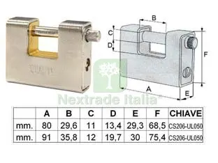 LUCCHETTO CORAZZATO A UNA BOCCA - mm.80 — Lucchetti e catene — rif. FERX.FER143677 LUCCHETTO CORAZZATO A UNA BOCCA - mm.80 — Lucchetti e catene — rif. FERX.FER143677