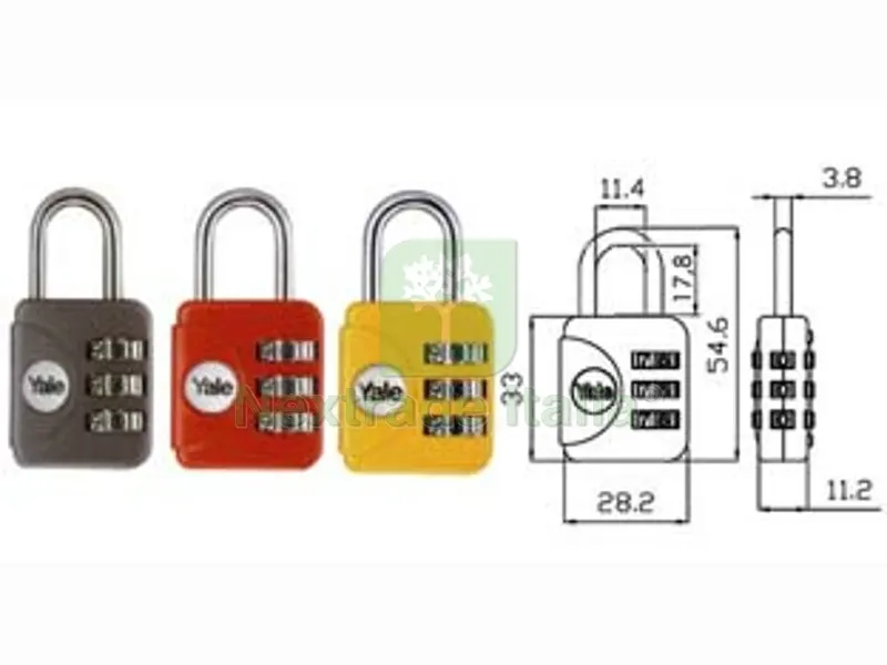 LUCCHETTO AD ARCO A COMBINAZIONE DA VIAGGIO PER VALIGE P1 - mm.28 giallo (YP1/28/121/1Y) — Lucchetti e catene — rif. FERX.FER189842 LUCCHETTO AD ARCO A COMBINAZIONE DA VIAGGIO PER VALIGE P1 - mm.28 giallo (YP1/28/121/1Y) — Lucchetti e catene — rif. FERX.FER189842