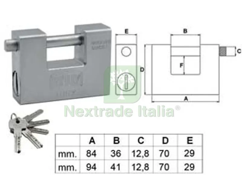 LUCCHETTO RETTANGOLARE MONOBLOCCO IN ACCIAIO 300 - mm.94 (300-94S) — Lucchetti e catene — rif. FERX.FER283861 LUCCHETTO RETTANGOLARE MONOBLOCCO IN ACCIAIO 300 - mm.94 (300-94S) — Lucchetti e catene — rif. FERX.FER283861
