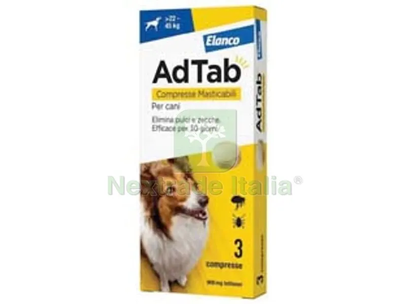 ADTAB COMPRESSE MASTICABILI PER CANI KG.22-45 - 3 compresse da mg.900 di lotilaner — Cani — rif. FERX.FER473729 ADTAB COMPRESSE MASTICABILI PER CANI KG.22-45 - 3 compresse da mg.900 di lotilaner — Cani — rif. FERX.FER473729