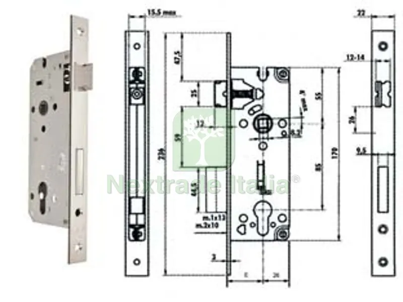 SERRATURA DA INFILARE A CILINDRO BORDO QUADRO NICHELATO SATINATO 52X - mm.70 (Y52X00700S2) — Serrature e cilindri — rif. FERX.FER486958 SERRATURA DA INFILARE A CILINDRO BORDO QUADRO NICHELATO SATINATO 52X - mm.70 (Y52X00700S2) — Serrature e cilindri — rif. FERX.FER486958
