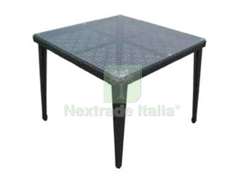 Tavolo da Giardino Quadro in PE-Rattan con Vetro - cm.90x90x75h. - colore marrone scuro — Arredo giardino — rif. FERX.FER199773