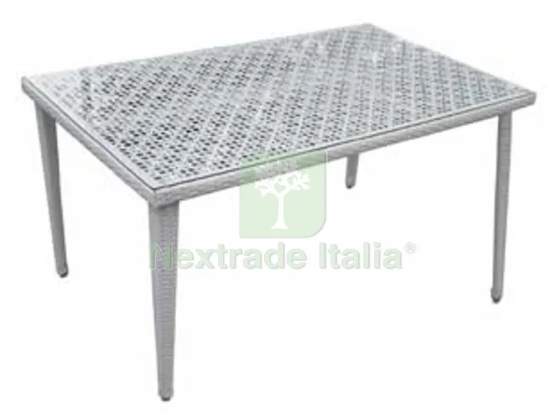 Tavolo da Giardino Rettangolare in PE-Rattan con Vetro - cm.150x90x74h. - colore bianco — Arredo giardino — rif. FERX.FER238724 Tavolo da Giardino Rettangolare in PE-Rattan con Vetro - cm.150x90x74h. - colore bianco — Arredo giardino — rif. FERX.FER238724
