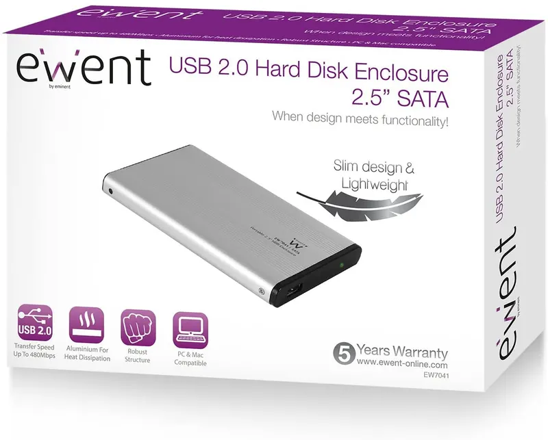Ewent Box per HDD/SSD 2,5" USB 2.0 in Alluminio EW7041 — rif. FERX.PCP12883