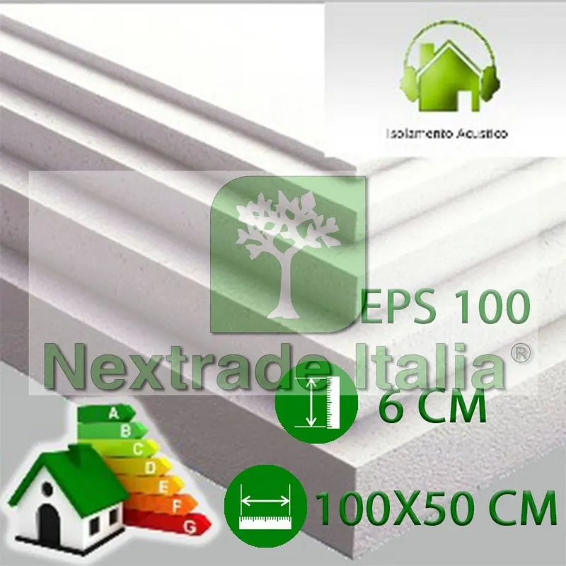 10PZ Pannello in Polistirolo per isolamento Termico, Acustico, Cappotto cm 100 x 50 x 6 di spessore. eps 100 Bianco MQ 0.5 Densità 20 Kg/Mc — Recinto elettrico — rif. FERX.ZG.12