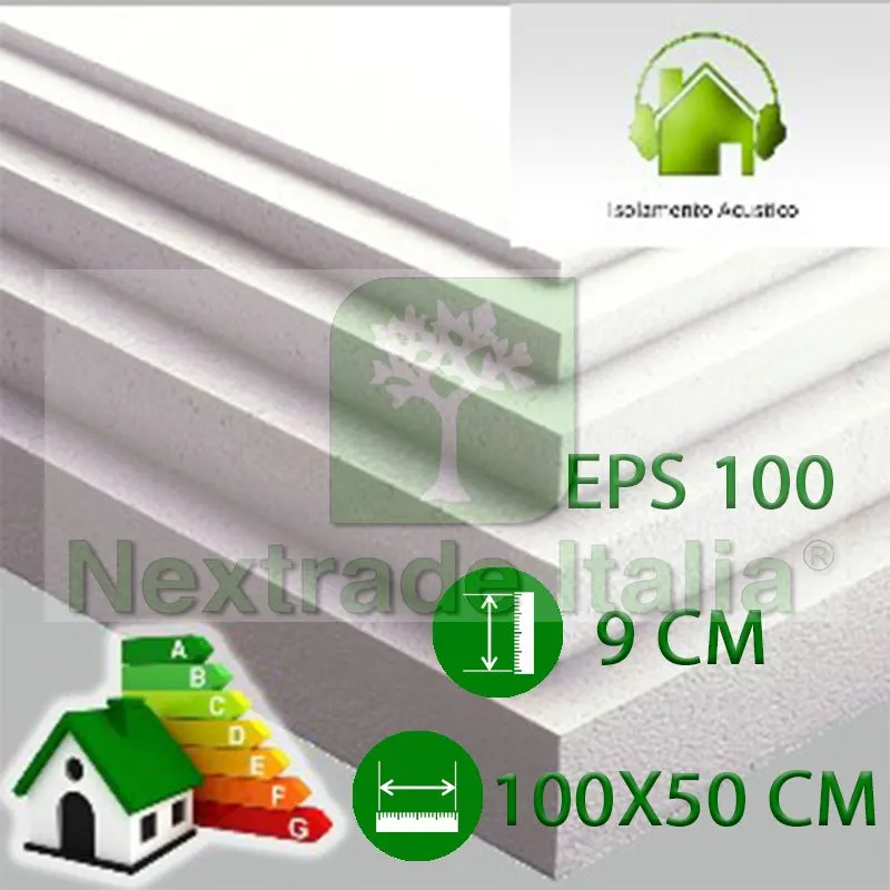 10PZ Pannello in Polistirolo per isolamento Termico, Acustico, Cappotto cm 100 x 50 x 9 di spessore. eps 100 Bianco MQ 0.5 Densità 20 Kg/Mc — Recinto elettrico — rif. FERX.ZG.15