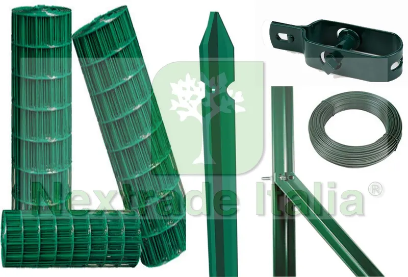 RECINZIONE COMPLETA DA 25MT LINEARI CON RETE METALLICA PLASTIFICATA ALTEZZA CM 100 H MAGLIA MM 75X50 CON PALETTI — Reti e recinzioni — rif. FERX.COMP.03