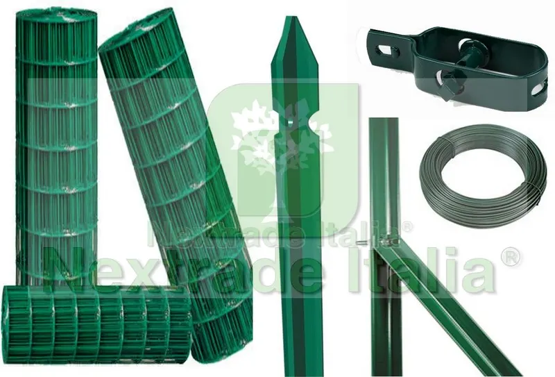 Composizione completa rete per recinzione DA 25MT LINEARI CON RETE METALLICA PLASTIFICATA ALTEZZA CM 100 H MAGLIA MM 75X50 CON PALETTI DA FISSARE NEL CEMENTO — Reti e recinzioni — rif. FERX.COMP.04