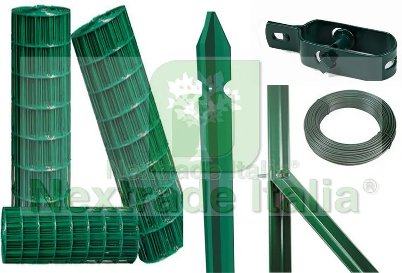 Composizione completa rete per recinzione DA 25MT LINEARI CON RETE METALLICA PLASTIFICATA ALTEZZA CM 125 H MAGLIA MM 75X50 CON PALETTI DA FISSARE NEL CEMENTO — Reti e recinzioni — rif. FERX.COMP.07