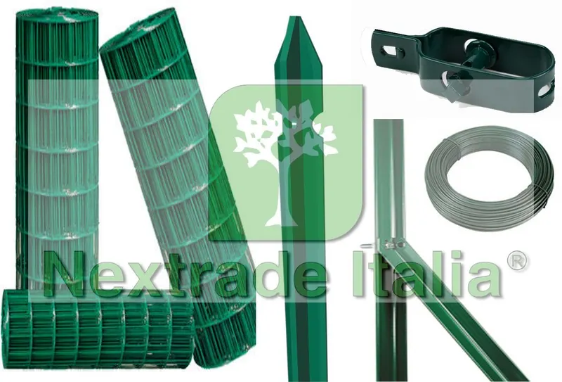 Composizione completa rete per recinzione DA 25MT LINEARI CON RETE METALLICA PLASTIFICATA ALTEZZA CM 200 H MAGLIA MM 75X50 CON PALETTI DA FISSARE NEL CEMENTO — Reti e recinzioni — rif. FERX.COMP.10 Composizione completa rete per recinzione DA 25MT LINEARI CON RETE METALLICA PLASTIFICATA ALTEZZA CM 200 H MAGLIA MM 75X50 CON PALETTI DA FISSARE NEL CEMENTO — Reti e recinzioni — rif. FERX.COMP.10