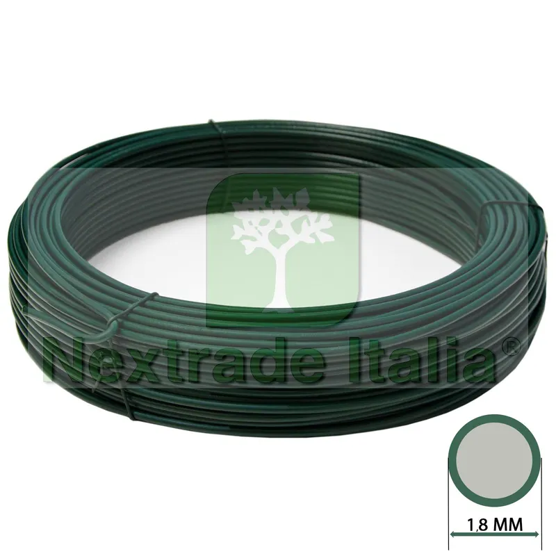 2RT Filo di Tensione Diametro Ø 1,8 MM Matassa da 100 MT Plastificato Verde per Rete e Recinzioni — rif. FERX.MI.137.STOCK