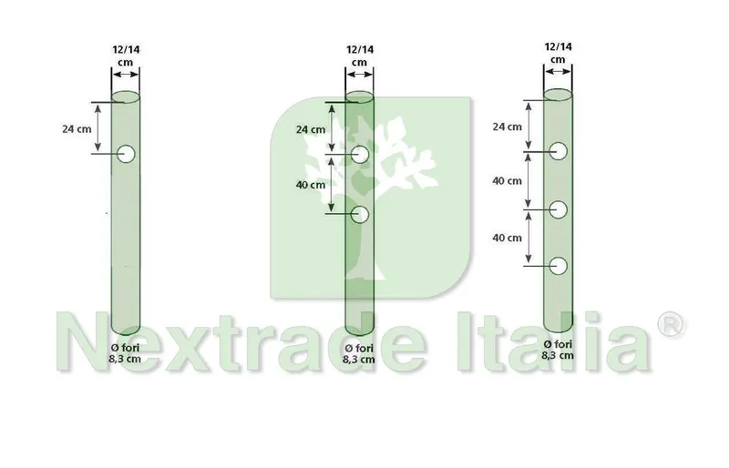 5PZ Pali in legno Ø CM 12x150 H Ø 3 fori passanti Ø 8,3 CM | CON PUNTA per recinzione trattati impregnati per staccionata e steccato Palo Tondo forato — Pali e paletti — rif. FERX.RETI.63.4 — foto 3