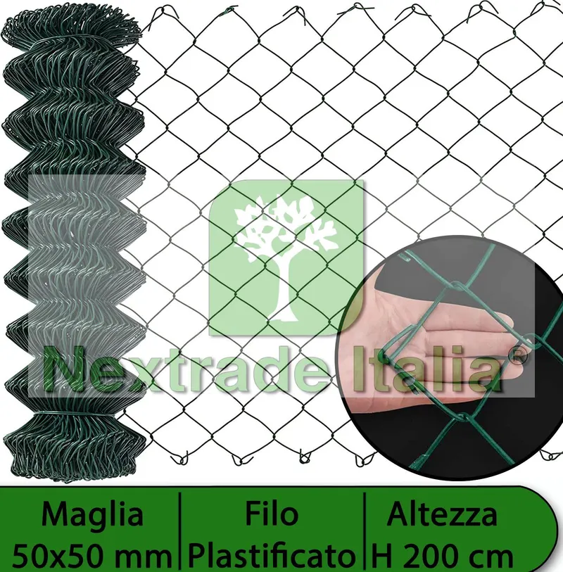 Rete per Recinzione Plastificata | Altezza H 200 CM | Maglia Sciolta 50X50 MM | Filo Ø 2,3 MM | Lughezza Rotolo da 25 MT per Recinzione Verde — Reti e recinzioni — rif. FERX.MI.20 Rete per Recinzione Plastificata | Altezza H 200 CM | Maglia Sciolta 50X50 MM | Filo Ø 2,3 MM | Lughezza Rotolo da 25 MT per Recinzione Verde — Reti e recinzioni — rif. FERX.MI.20