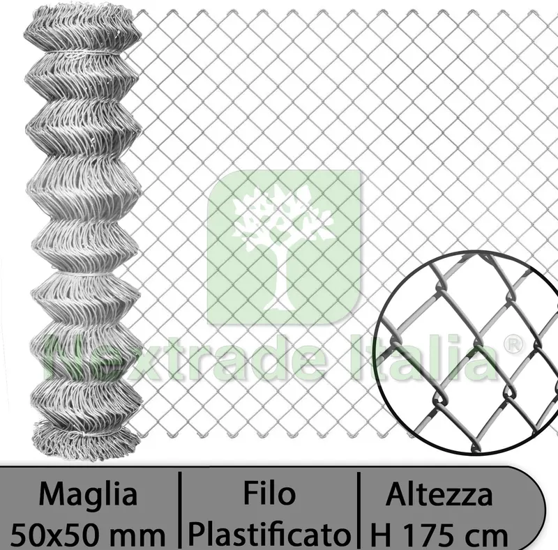 2RT Rete per Recinzione Zincata | Altezza H 175 CM | Maglia Sciolta 50X50 MM | Filo Ø 1,7 MM | Lughezza Rotolo da 25 MT per Recinzione Grigio — Reti e recinzioni — rif. FERX.MI.14