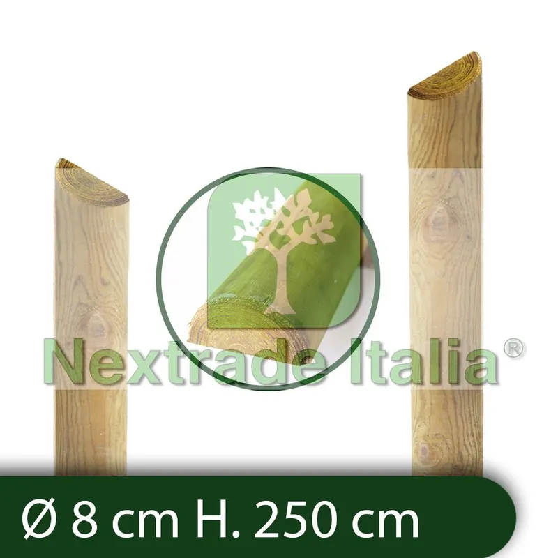10PZ Mezzi Pali tondi in CM 8 lunghezza CM 250 H legno trattati impregnati per recinzione/staccionata/steccato Mezzo Palo Tondo — Staccionate e steccati — rif. FERX.RETI.60.5