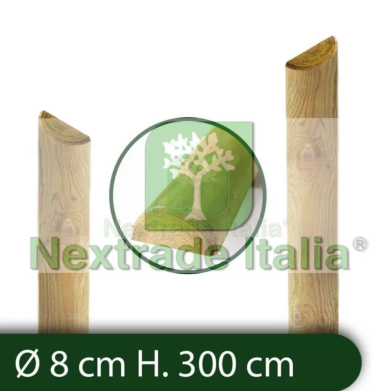 10PZ Mezzi Pali in legno CM 8 lunghezza CM 300 H per recinzione trattati impregnati per staccionata/steccato Mezzo Palo Tondo — Pali e paletti — rif. FERX.RETI.60.1 10PZ Mezzi Pali in legno CM 8 lunghezza CM 300 H per recinzione trattati impregnati per staccionata/steccato Mezzo Palo Tondo — Pali e paletti — rif. FERX.RETI.60.1
