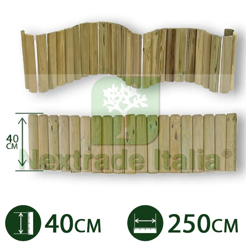 2PZ Bordura per Aiuole Rollborder Legno di Pino CM 40X250 per Fioriere Giardino — Reti ornamentali e da giardino — rif. FERX.PALI.23