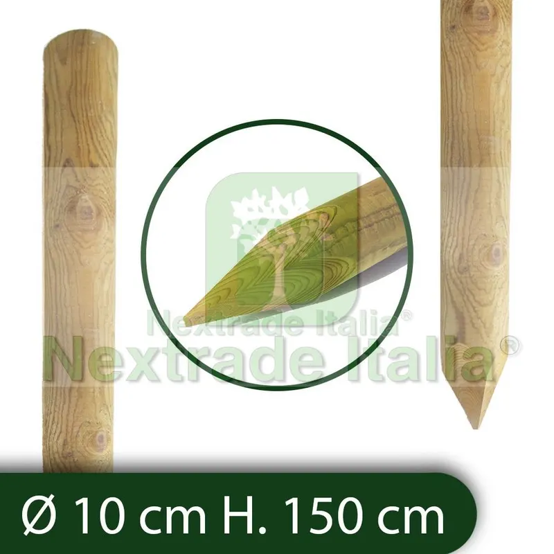 10PZ Pali Tondi in Legno con Punta Impregnati per Recinzione Ø 10X150 CM nx1 — Reti e recinzioni — rif. FERX.RETI.69.1 10PZ Pali Tondi in Legno con Punta Impregnati per Recinzione Ø 10X150 CM nx1 — Reti e recinzioni — rif. FERX.RETI.69.1