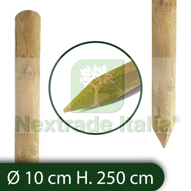 10PZ PALI TONDI IN LEGNO CON PUNTA IMPREGNATI PER RECINZIONE Ø 10X250 CM nx1 — rif. FERX.RETI.70.1.STOCK 10PZ PALI TONDI IN LEGNO CON PUNTA IMPREGNATI PER RECINZIONE Ø 10X250 CM nx1 — rif. FERX.RETI.70.1.STOCK