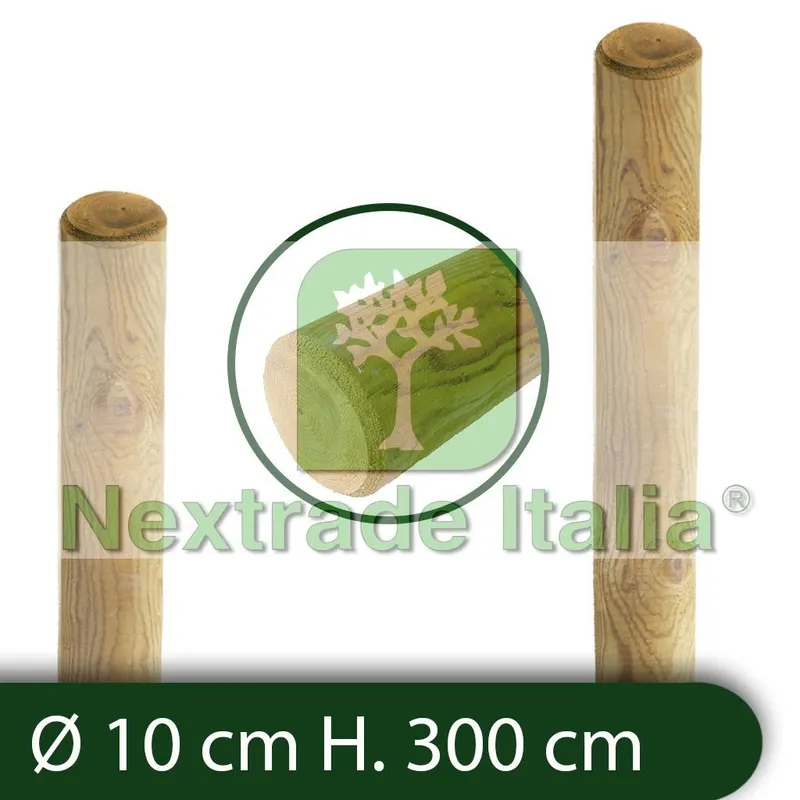 10PZ PALI IN LEGNO Ø CM 10 ALTEZZA CM 300 H TONDI SENZA PUNTA TRATTATI IMPREGNATI PER RECINZIONE STACCIONATA/STECCATO PALO TONDO — Pali e paletti — rif. FERX.RETI.77