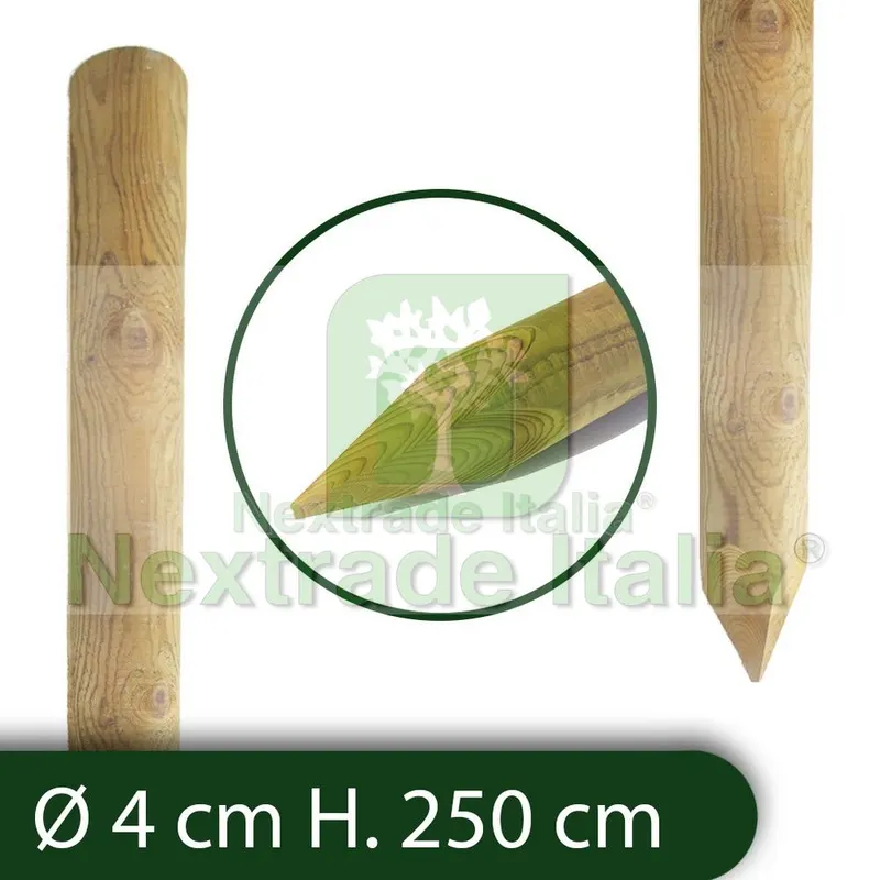 10PZ Pali in legno Ø CM 4 altezza CM 250 H tondi CON PUNTA trattati impregnati per recinzione staccionata/steccato Palo Tondo — Pali e paletti — rif. FERX.RETI.2.1.STOCK 10PZ Pali in legno Ø CM 4 altezza CM 250 H tondi CON PUNTA trattati impregnati per recinzione staccionata/steccato Palo Tondo — Pali e paletti — rif. FERX.RETI.2.1.STOCK