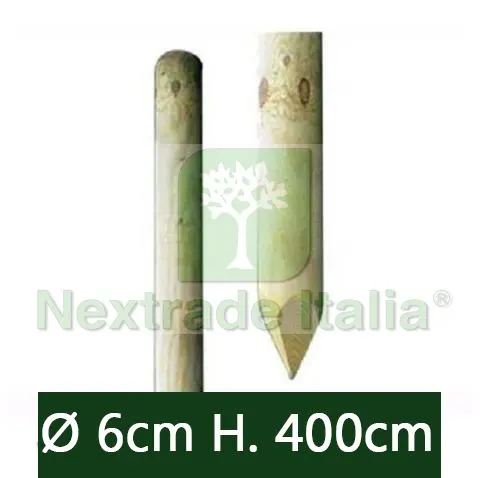 Pali Tondi in Legno Ø CM 6 Altezza CM 400 H con Punta Trattati ED Impregnati per Recinto/Staccionata/Steccato Palo Tondo — Staccionate e steccati — rif. FERX.RETI.22
