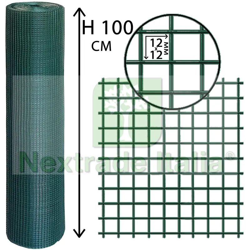 Rete per Recinzione Plastificata | Altezza H 150 CM | Elettrosaldata 12X12 MM | Filo Ø 1,2 MM | Lughezza Rotolo da 25 MT | per Piccoli Animali | per Recinzione Verde — Reti e recinzioni — rif. FERX.MI.108