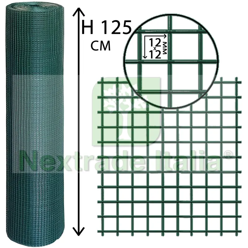 Rete per Recinzione Plastificata | Altezza H 125 CM | Elettrosaldata 12X12 MM | Filo Ø 1,2 MM | Lughezza Rotolo da 25 MT | per Piccoli Animali | per Recinzione Verde — Reti e recinzioni — rif. FERX.MI.107