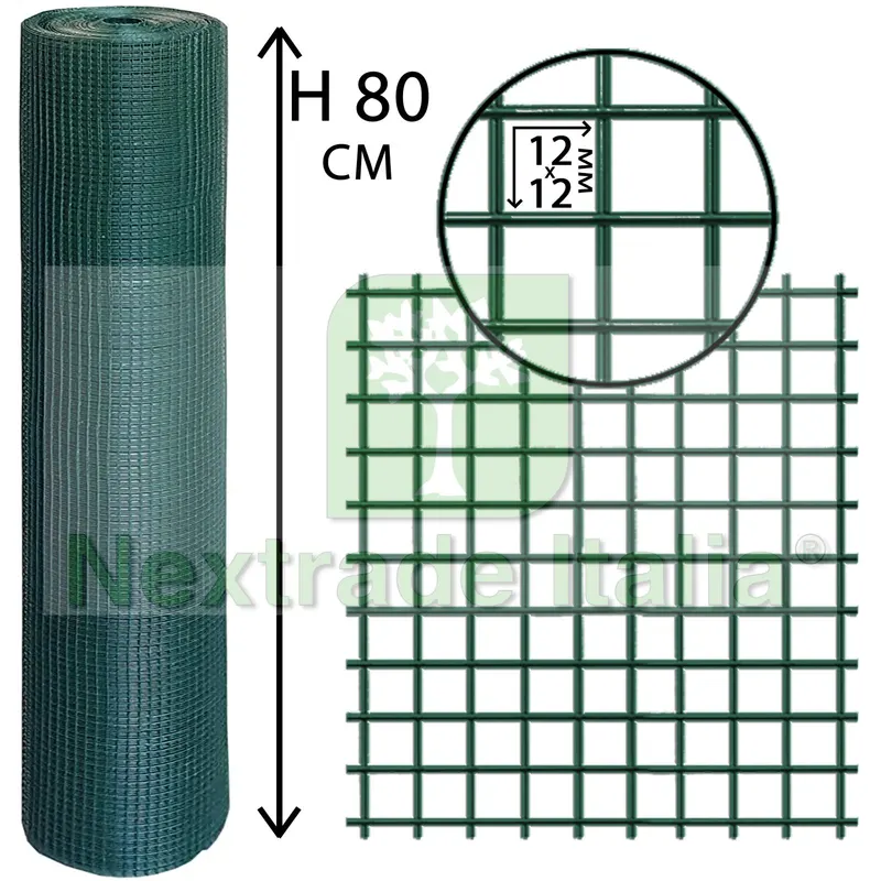 Rete per Recinzione Plastificata | Altezza H 80 CM | Elettrosaldata 12X12 MM | Filo Ø 1,2 MM | Lughezza Rotolo da 25 MT | per Piccoli Animali | per Recinzione Verde — Reti e recinzioni — rif. FERX.MI.105